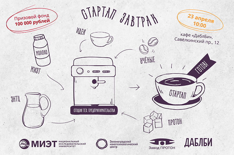 МИЭТ совместно с ЗНТЦ, заводом «Протон» и кофейней «Даблби» проведет «StartUp Завтрак»
